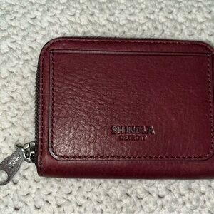 Shinola Maroon Leather Zip Wallet NWOT